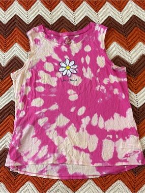 Life Is Good Pink and Cream Tie-Dye Daisy Tank Top